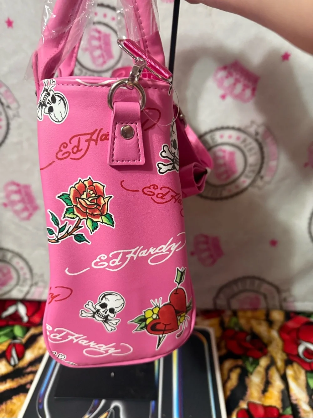 Ed Hardy Hot Pink Tattoo-Print Satchel